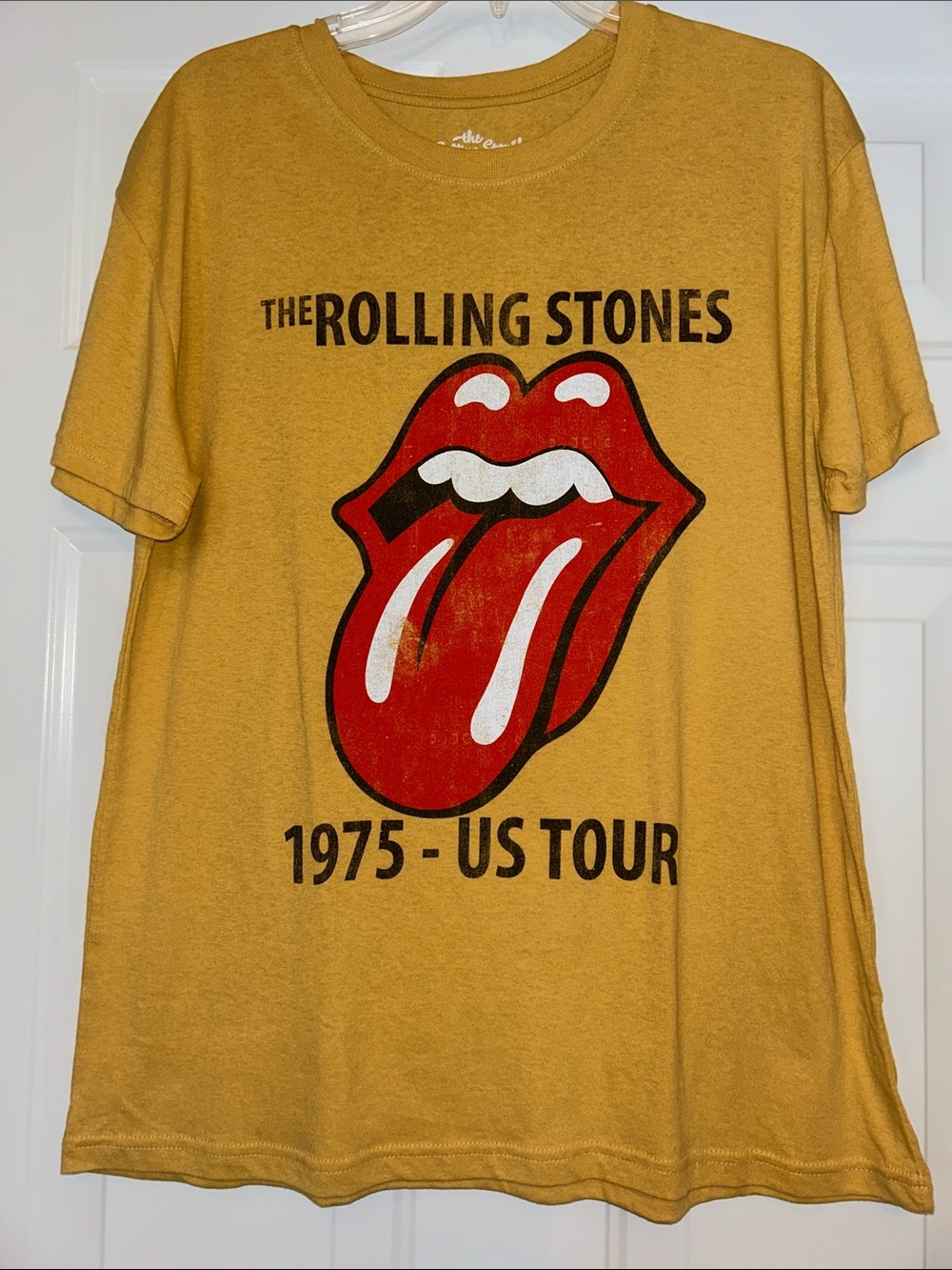 the Rolling Stones 1975 US Tour Tee L Yellow Cotton Concert Band Casual Iconic